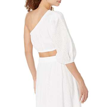 The Drop Women's Anupa Cotton One Shoulder Cropped Top, White Eyelet, S