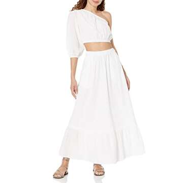 The Drop Women's Anupa Cotton One Shoulder Cropped Top, White Eyelet, S