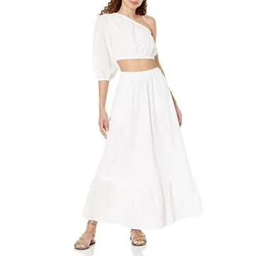 The Drop Women's Anupa Cotton One Shoulder Cropped Top, White Eyelet, S