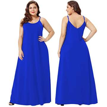 Wolddress Womens 2025 Casual Sleeveless Sundress Plus Size Loose Plain Long Summer Beach Maxi Dress with Pockets Blue 1X