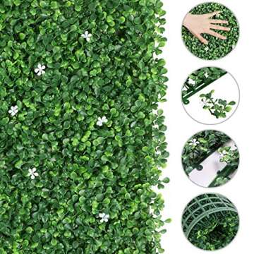 Yaheetech 6Pcs 20 x 20 inch Artificial Boxwood Panels w/Little White Flowers UV Protected Topiary Hedge Plant Privacy Hedge Screen Decorations for Garden,Home,Backyard and Green
