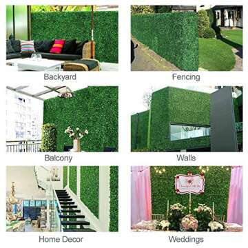 Yaheetech 6Pcs 20 x 20 inch Artificial Boxwood Panels w/Little White Flowers UV Protected Topiary Hedge Plant Privacy Hedge Screen Decorations for Garden,Home,Backyard and Green