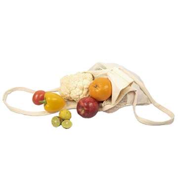 Reusable Grocery Bags - Organic Cotton Mesh Net Bag with Handles | Reinforced Bottom | Shopping, Gro...
