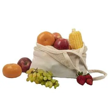 Reusable Grocery Bags - Organic Cotton Mesh Net Bag with Handles | Reinforced Bottom | Shopping, Groceries, Beach Tote, Produce Bag, Fruit & Vegetable Storage | Machine Washable, Eco Friendly (1 Bag)