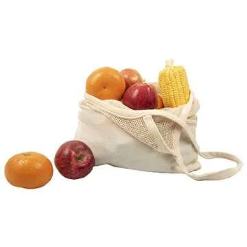 Reusable Grocery Bags - Organic Cotton Mesh Net Bag with Handles | Reinforced Bottom | Shopping, Groceries, Beach Tote, Produce Bag, Fruit & Vegetable Storage | Machine Washable, Eco Friendly (1 Bag)