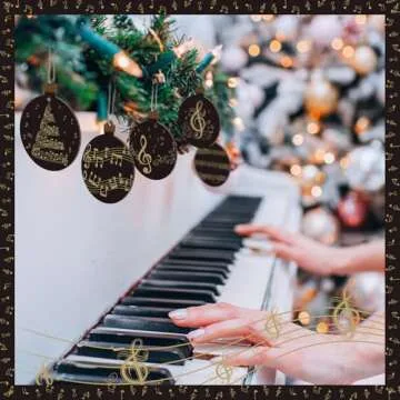 Spiareal 36 Pcs Vintage Christmas Music Note Ornament Music Sheet Hanging Ornament Antique Victorian Printable Christmas Ornament New Homeowner Gift Ideas(Dark Brown,Classic Style)