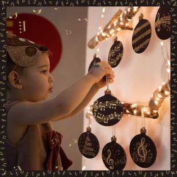 Spiareal 36 Pcs Vintage Christmas Music Note Ornament Music Sheet Hanging Ornament Antique Victorian Printable Christmas Ornament New Homeowner Gift Ideas(Dark Brown,Classic Style)