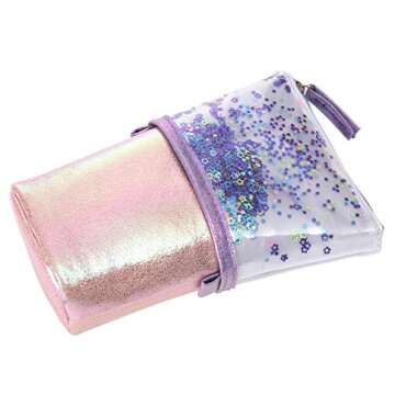 Telescopic Stand UP Transformer Pencil Case, Standing Stationery Holder Pouch Bag with Zipper Closure (Purple)