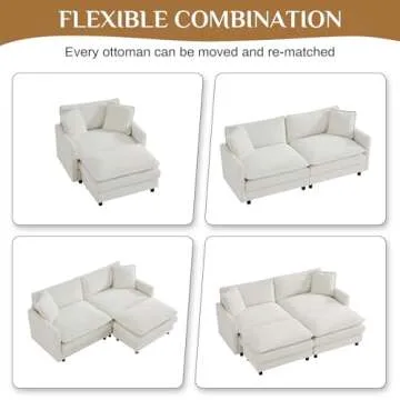 Nolohoo Deep Seat Sectional Cloud Sofa, 78.4" Comfy Modular Cloud Couch for Living Room, Modern 2 Seater Modular Sectional Sofa with 2 Ottomans, Velvet Oversized Chaise Lounge, Cream White