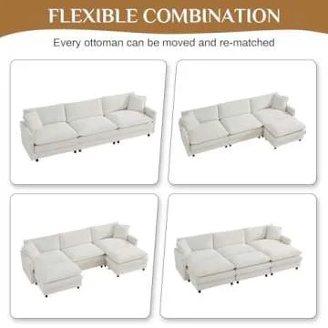 Nolohoo Deep Seat Sectional Cloud Sofa, 78.4" Comfy Modular Cloud Couch for Living Room, Modern 2 Seater Modular Sectional Sofa with 2 Ottomans, Velvet Oversized Chaise Lounge, Cream White