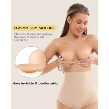 Niidor Nipple Covers Pasties 2 Pairs, Invisible Silicone Breast Petals Reusable Nipple Pads Coverups No Show Pasties Beige