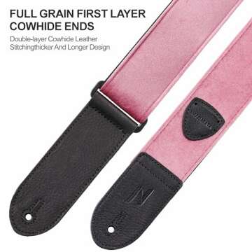 Nefelibata Guitar Strap,Double Full-Grain Leather Ends,Vintage Velvet Strap/FREE BONUS-4 Picks+Strap Locks+Strap Button,Gift For Bass,Electric&Acoustic Guitars(Vintage Cherry Pink)