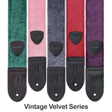Nefelibata Guitar Strap,Double Full-Grain Leather Ends,Vintage Velvet Strap/FREE BONUS-4 Picks+Strap Locks+Strap Button,Gift For Bass,Electric&Acoustic Guitars(Vintage Cherry Pink)