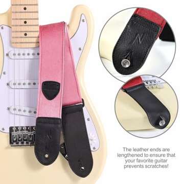 Nefelibata Guitar Strap,Double Full-Grain Leather Ends,Vintage Velvet Strap/FREE BONUS-4 Picks+Strap Locks+Strap Button,Gift For Bass,Electric&Acoustic Guitars(Vintage Cherry Pink)