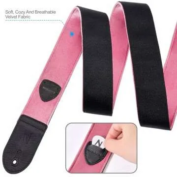 Nefelibata Guitar Strap,Double Full-Grain Leather Ends,Vintage Velvet Strap/FREE BONUS-4 Picks+Strap Locks+Strap Button,Gift For Bass,Electric&Acoustic Guitars(Vintage Cherry Pink)