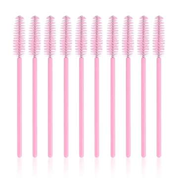 G2PLUS 100PCS Disposable Eyelash Brushes, Adjustable Mascara Wands Makeup Applicator, Eyelash Spoolies Brushes for Eyelash Extensions and Eyebrows (Baby Pink)