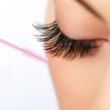 G2PLUS 100PCS Disposable Eyelash Brushes, Adjustable Mascara Wands Makeup Applicator, Eyelash Spoolies Brushes for Eyelash Extensions and Eyebrows (Baby Pink)