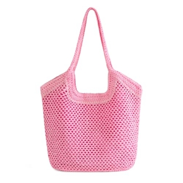 Kiss Sea Large Straw Mesh Beach Bag The Tote Bag for Women Cross Body Bag Clutch Pink Purses Beach A...