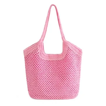Kiss Sea Large Straw Mesh Beach Bag The Tote Bag for Women Cross Body Bag Clutch Pink Purses Beach A...