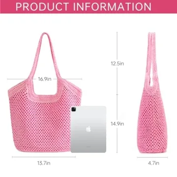Kiss Sea Large Straw Mesh Beach Bag The Tote Bag for Women Cross Body Bag Clutch Pink Purses Beach Accessories Vacation Essentials Shoulder Bag Hobo Bags Travel Tote Bags Pool Summer Purses for Women