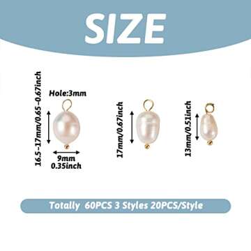 Cheriswelry 60Pcs 13-17mm Natural Freshwater Cultured Pearl Pendants White Rice Oval Pearl Charms wi...