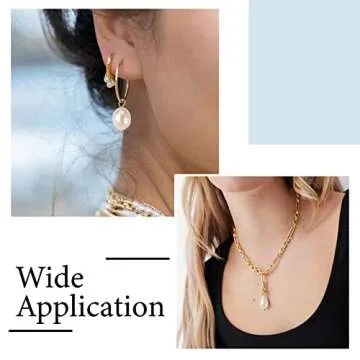 Cheriswelry 60Pcs 13-17mm Natural Freshwater Cultured Pearl Pendants White Rice Oval Pearl Charms with Brass Loop 3 Styles for DIY Necklaces Bracelets Earrings Jewelry Making