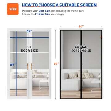 MAGZO Magnetic Screen Door Fit Door Size 62 x 87 Inch, Screen Size 64" x 88" Strong Magnet French St...