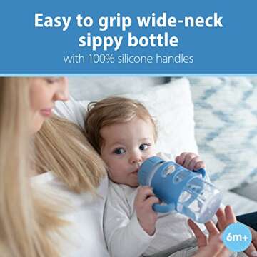 Dr. Brown's Milestones Wide-Neck Sippy Spout Bottle with 100% Silicone Handles, Easy-Grip Handles wi...