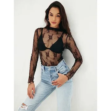 Stylish MEROKEETY Sheer Layering Top for Women