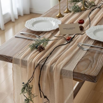 Keketo Beige Cheesecloth Table Runner 120 Inch