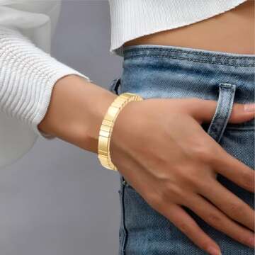 AOLIMI Gold Bracelet for Women 18K Gold Plated Square Bracelet Stretch Elastic Bracelet Fashion Brac...