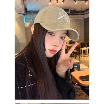 Sumleno Womens Trendy Cute Bow Baseball Cap Y2k Aesthetic Preppy Sun Cap Hiking Travel Trucker Hat Accessories (Khaki,one Size)