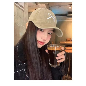 Sumleno Womens Trendy Cute Bow Baseball Cap Y2k Aesthetic Preppy Sun Cap Hiking Travel Trucker Hat Accessories (Khaki,one Size)