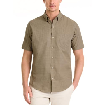 Van Heusen Men's Wrinkle Free Short Sleeve Button Down Check Shirt, Aluminum Minicheck, Small