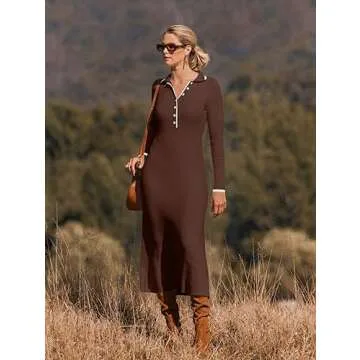 MEROKEETY Women's Long Sleeve Button Up Sweater Dress for Elegance