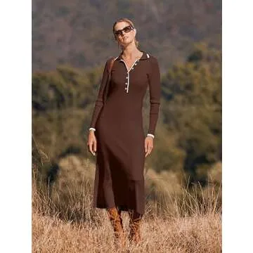MEROKEETY Women's Long Sleeve Button Up Sweater Dress for Elegance
