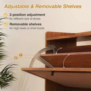 AVZEAR Narrow Shoe Storage Cabinet with 2 Flip Drawers, Freestanding Shoe Organizer Wooden Closed Shoe Rack, Slim Shoe Cabinet Storage for Entryway, Hallway, Living Room (Walnut)