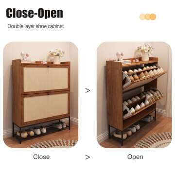 AVZEAR Narrow Shoe Storage Cabinet with 2 Flip Drawers, Freestanding Shoe Organizer Wooden Closed Shoe Rack, Slim Shoe Cabinet Storage for Entryway, Hallway, Living Room (Walnut)