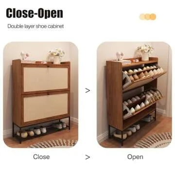 AVZEAR Narrow Shoe Storage Cabinet with 2 Flip Drawers, Freestanding Shoe Organizer Wooden Closed Shoe Rack, Slim Shoe Cabinet Storage for Entryway, Hallway, Living Room (Walnut)