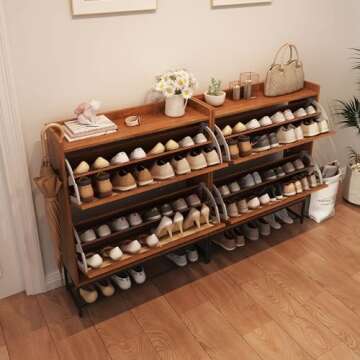 AVZEAR Narrow Shoe Storage Cabinet with 2 Flip Drawers, Freestanding Shoe Organizer Wooden Closed Shoe Rack, Slim Shoe Cabinet Storage for Entryway, Hallway, Living Room (Walnut)