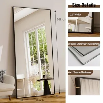 GLSLAND 76"x34" Full Length Mirror with Aluminum Frame