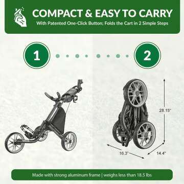 CaddyTek 3 Wheel Golf Push Cart for Easy Maneuvering