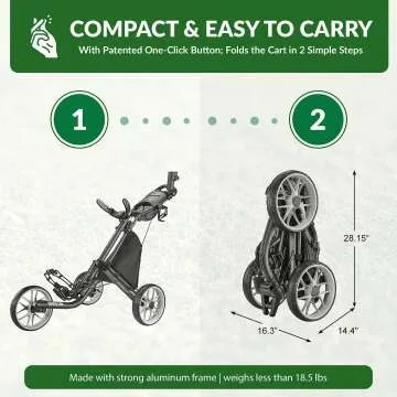 CaddyTek 3 Wheel Golf Push Cart for Easy Maneuvering