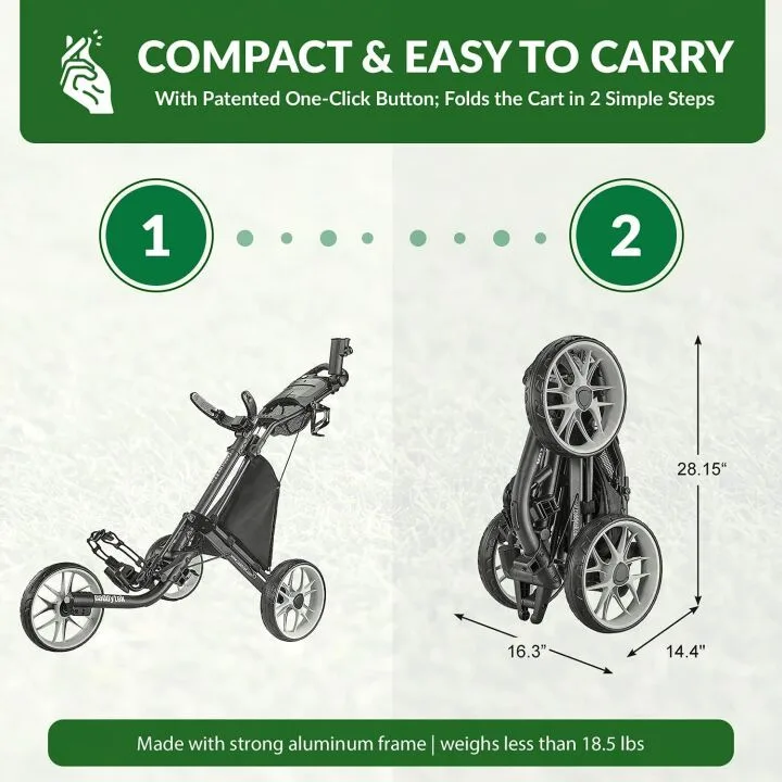 CaddyTek 3 Wheel Golf Push Cart for Easy Maneuvering