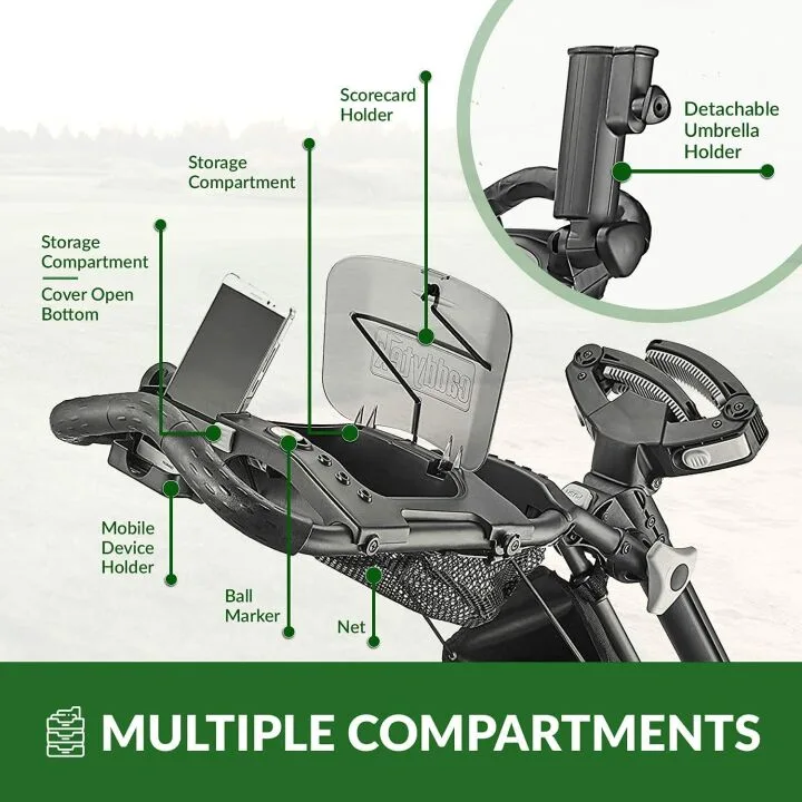 CaddyTek 3 Wheel Golf Push Cart for Easy Maneuvering