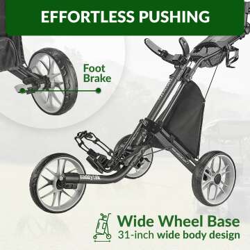 CaddyTek 3 Wheel Golf Push Cart for Easy Maneuvering