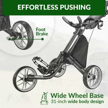 CaddyTek 3 Wheel Golf Push Cart for Easy Maneuvering