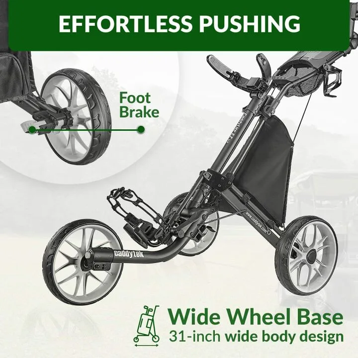 CaddyTek 3 Wheel Golf Push Cart for Easy Maneuvering