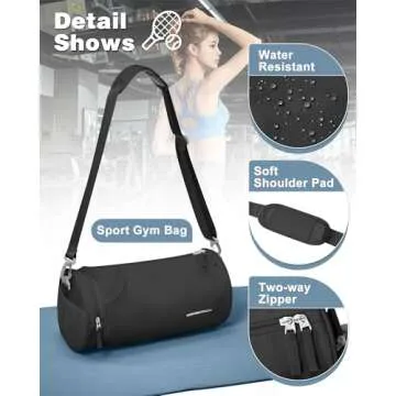 Small Gym Bag for Women,Waterproof Workout Bag Mini Duffle Bag Womens Spotrs Gym Bags Small Travel Duffel Bag with Wet Pocket Carry on Weekender Bags for Dance Swimming,Gym,Yoga,Fitness Black