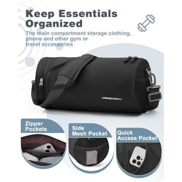 Small Gym Bag for Women,Waterproof Workout Bag Mini Duffle Bag Womens Spotrs Gym Bags Small Travel Duffel Bag with Wet Pocket Carry on Weekender Bags for Dance Swimming,Gym,Yoga,Fitness Black